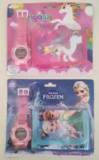 Set Reloj Billetera Frozen O Unicornio