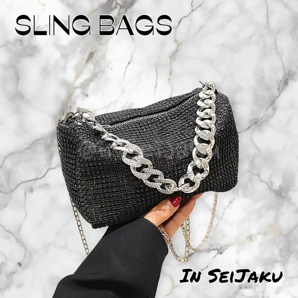 Sling Bag Bolsa Brillante Con Cadena Negro