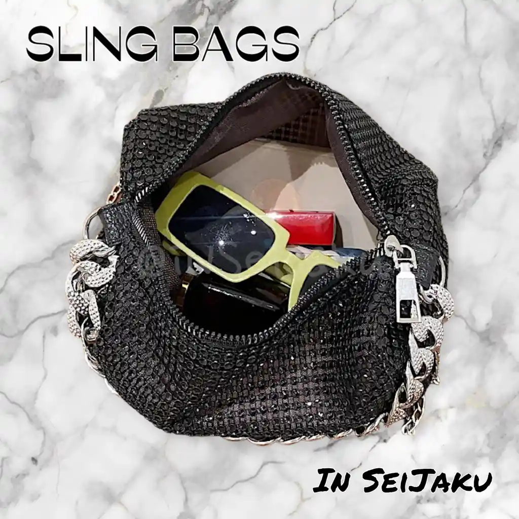 Sling Bag Bolsa Brillante Con Cadena Negro