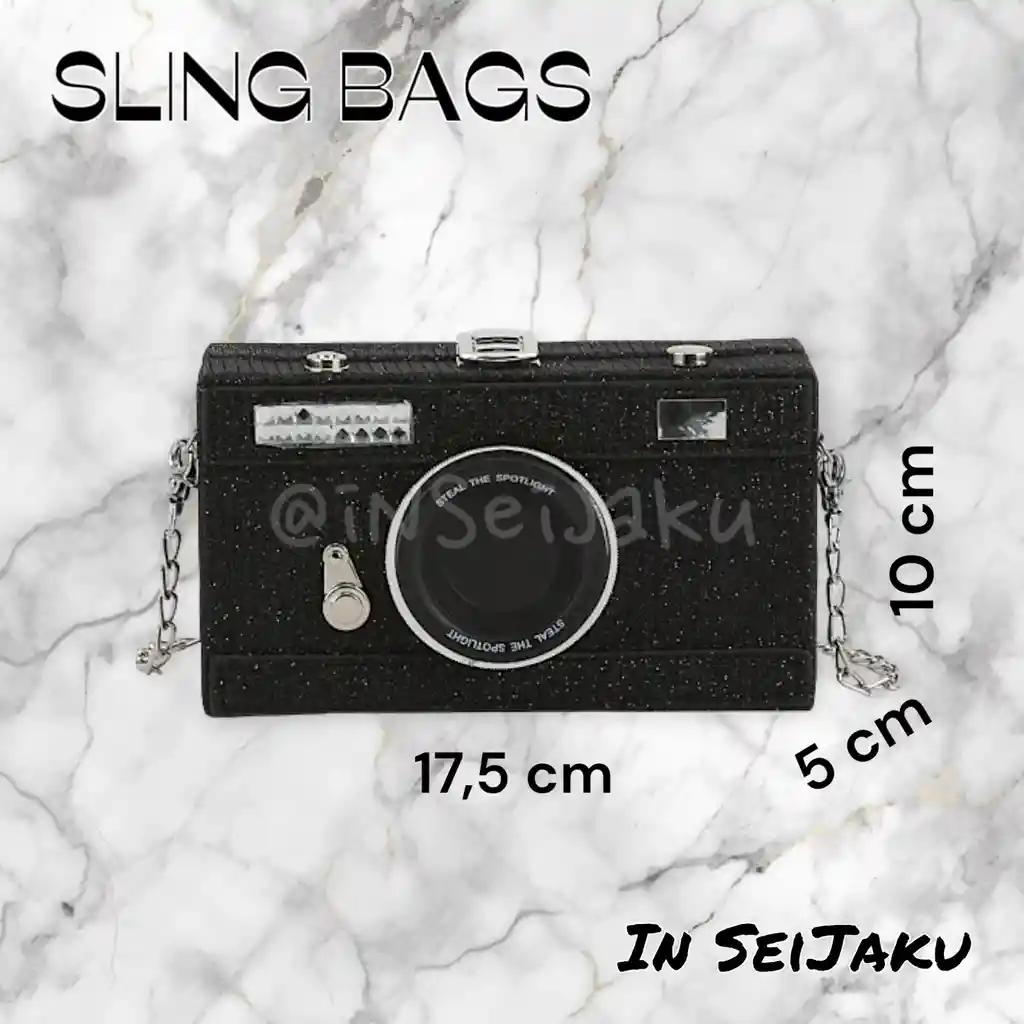 Sling Bag Camara Con Brillos Negro