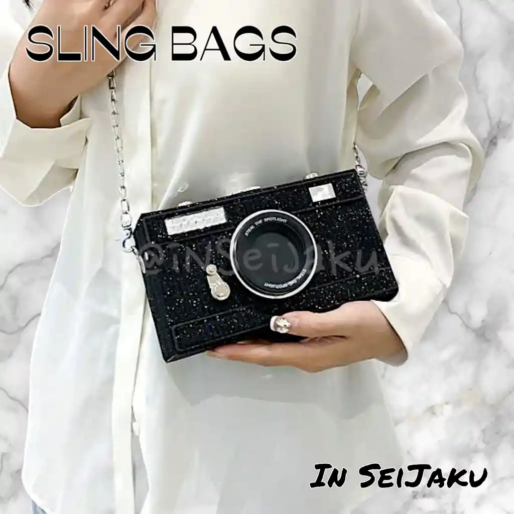 Sling Bag Camara Con Brillos Negro