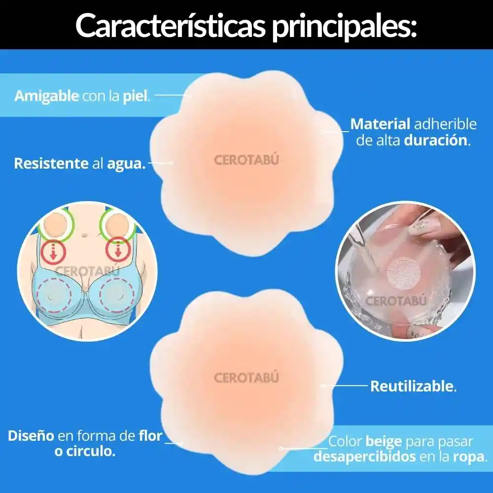 Cubre Pezón Adhesivo X6/3 Pares Silicona Reutilizable