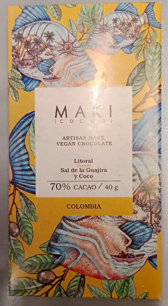 Artisan Dark Vegan Chocolate Litoral Sal De La Guajira Y Coco 70% 40g