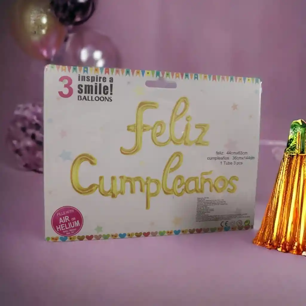 Globo Metalizado Feliz Cumpleaños Letra Cursiva Color Dorado