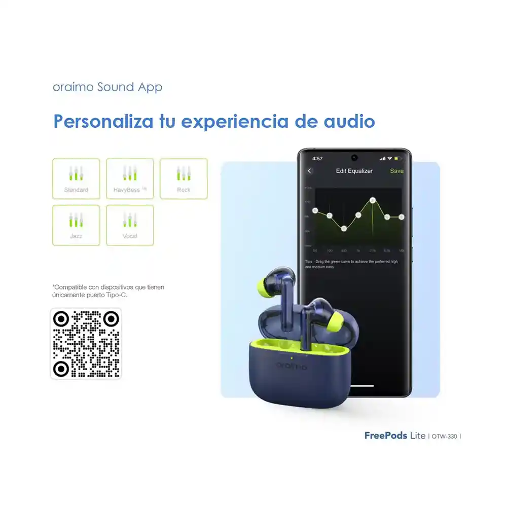 Audífonos Inalámbricos Bluetooth 5.3 Freepods Lite Oraimo Azul Claro