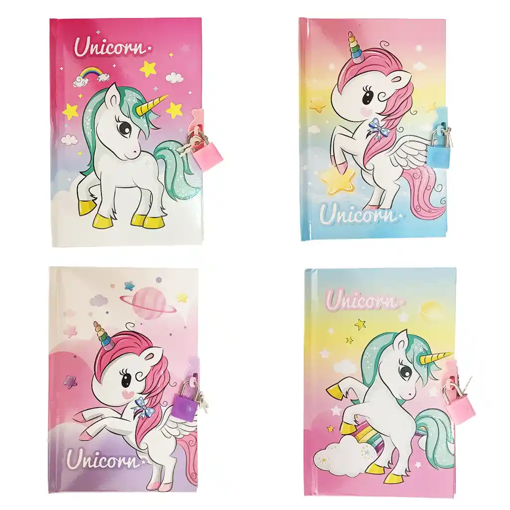 Agenda Libreta Diario Unicornio Pony Niñas + Candado Llaves