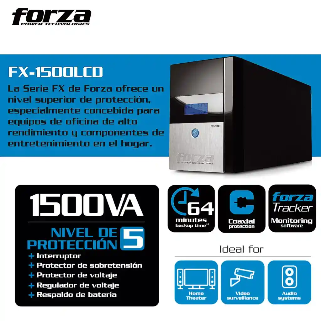 Ups Interactiva Forza Fx-1500lcd, 1500va/840w 8 Tomas ±64min
