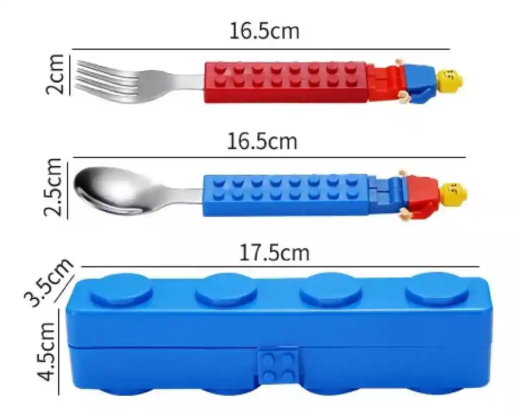 Set Cubiertos Niño Tipo Lego Cuchara Tenedor Estuche