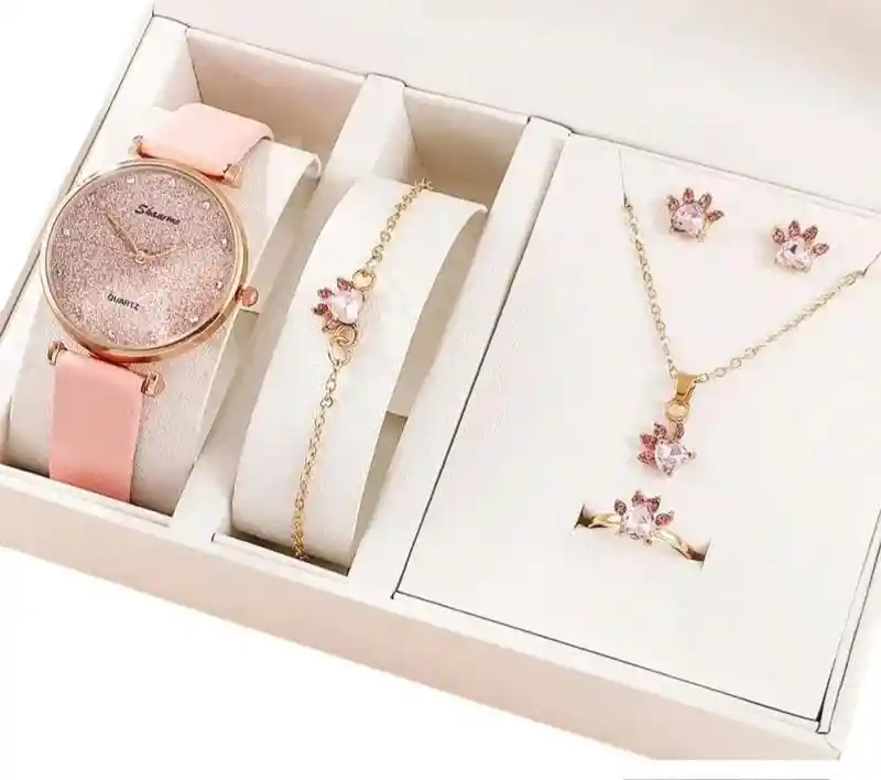 Set Reloj Para Mujer Huellitas Con Collar Aretes Reloj Dama