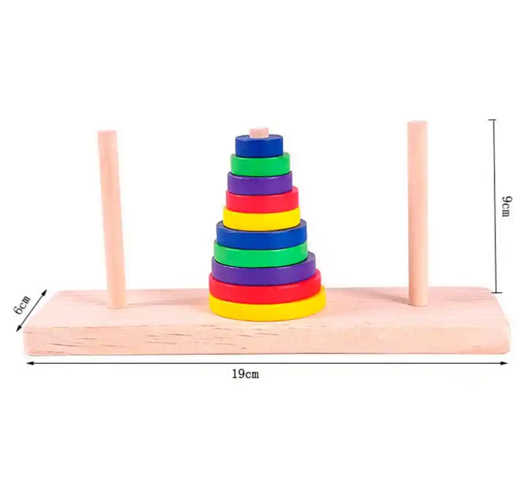 Torre De Hanoi En Caja Madera 10 Aros Base Agilidad Mental