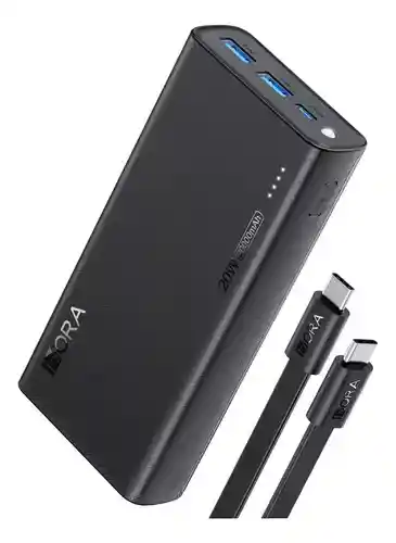 Power Bank 20.000 Mha 1hora Bateria Portatil Gar158 Usb-c Portátil Con Cable Carga Super Rápida Negro