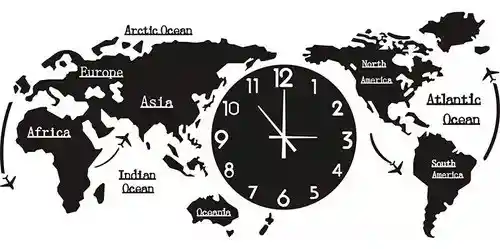 Reloj De Pared Con Diseño De Mapamundi, Color Negro Con Luz