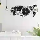 Reloj De Pared Con Diseño De Mapamundi, Color Negro Con Luz