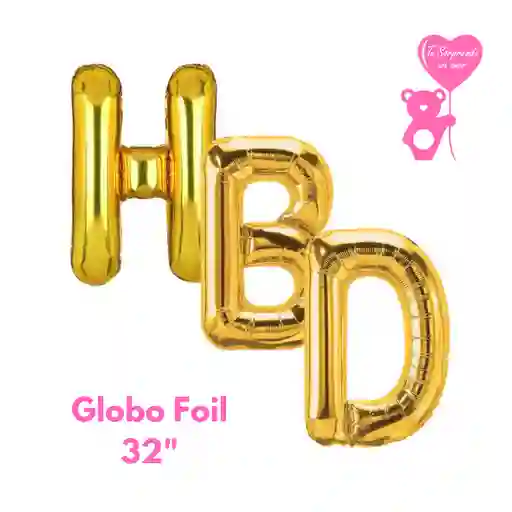 Letrero Globo Foil Hbd Dorado 32"