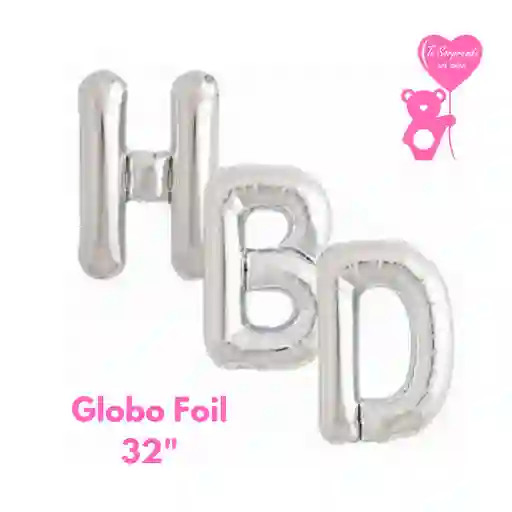 Letrero Globo Foil Hbd Plateado 32"