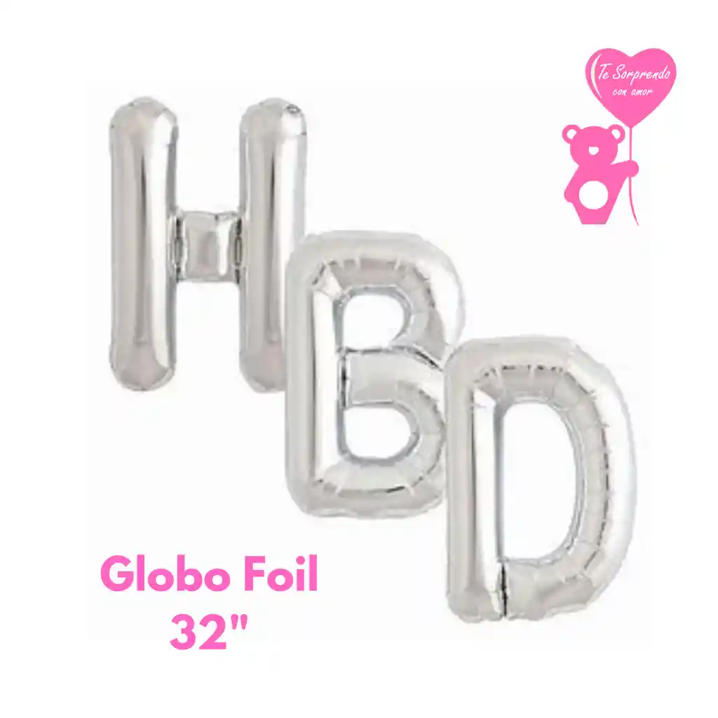 Letrero Globo Foil Hbd Plateado 32"