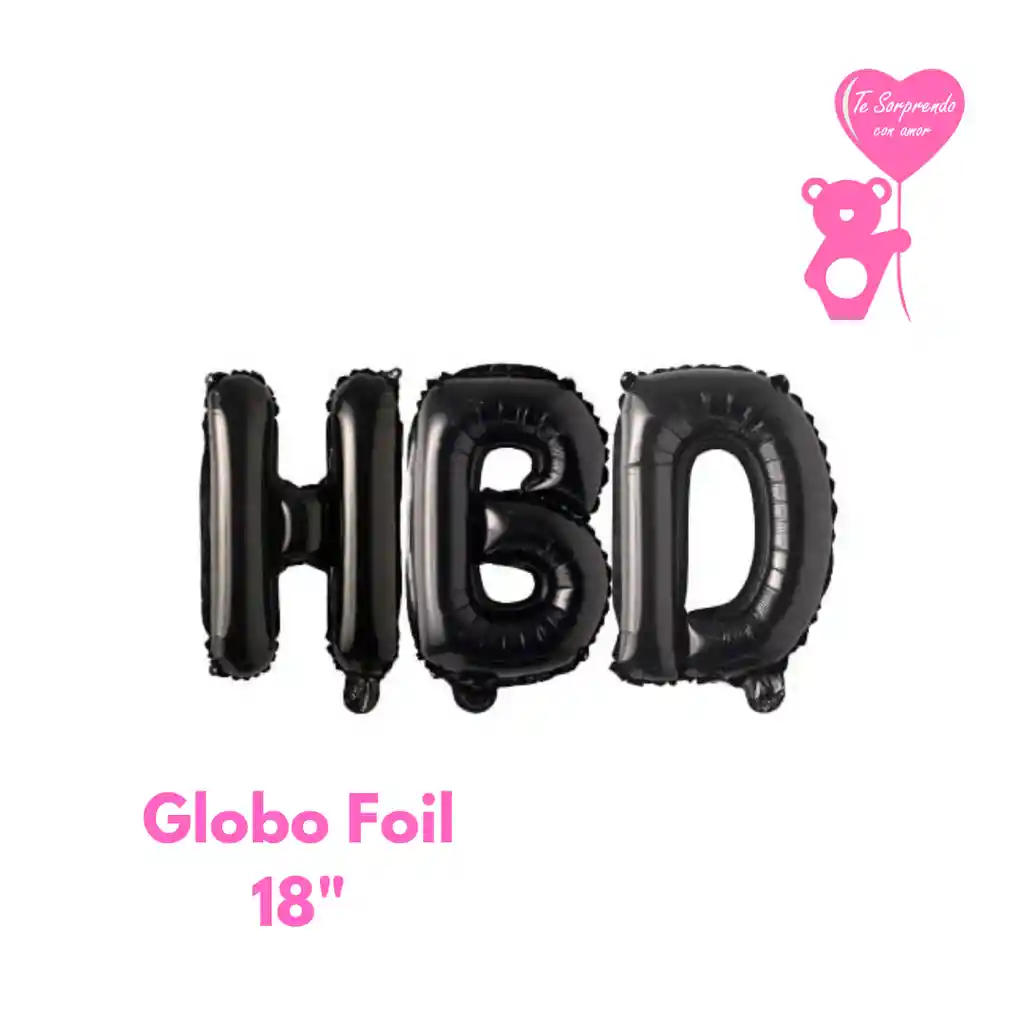 Letrero Globo Foil Hbd Negro 18"