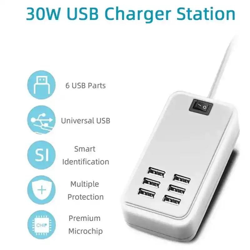 Estacion De Carga Puerto Usb 6 En 1 Multipuertos De 20w 3a