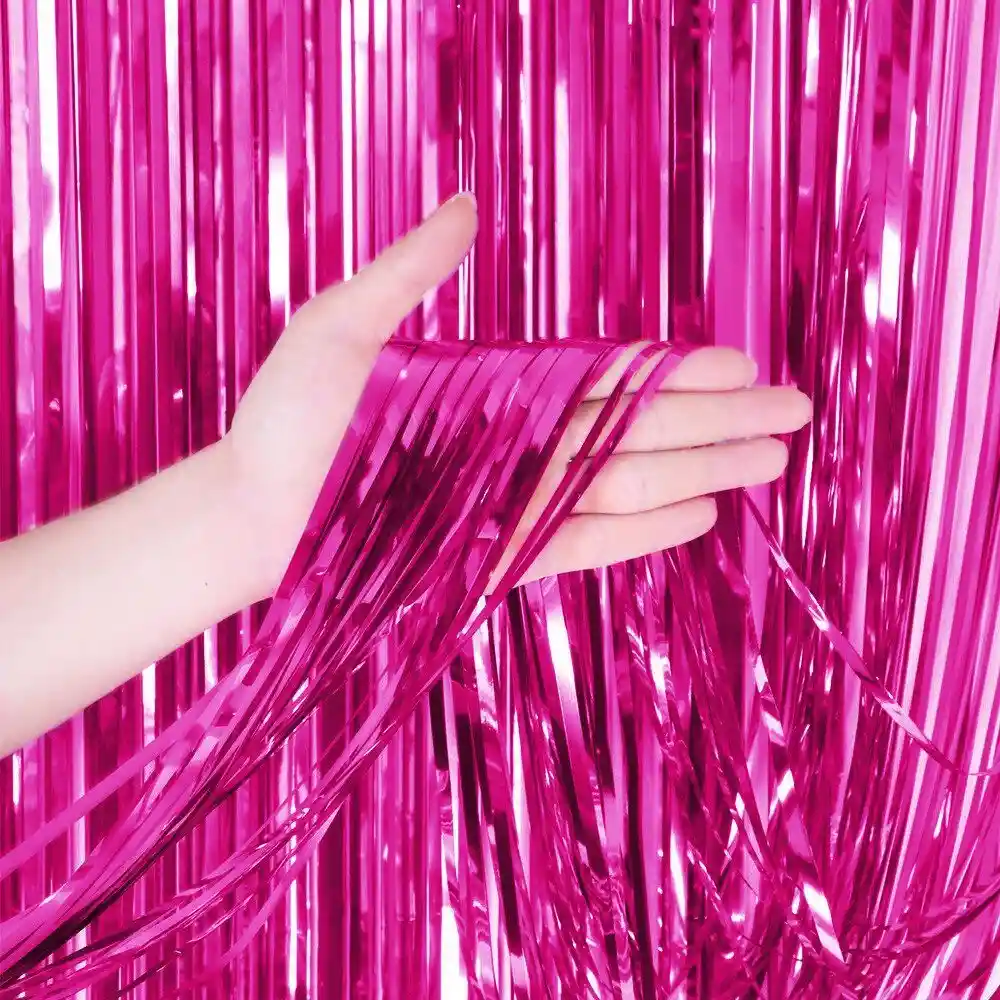 Cortina Larga Fucsia Metalizada Para Cumpleaños