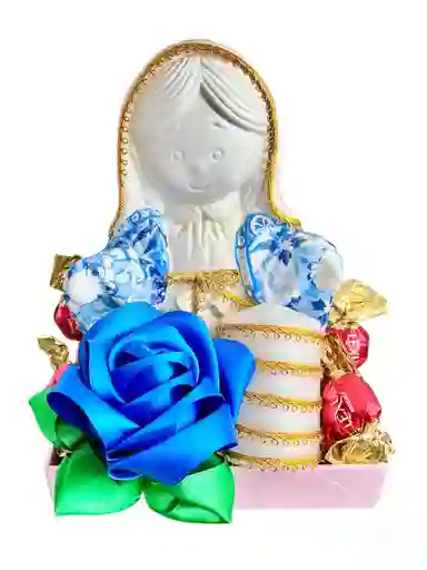 Regalo Virgen Milagrosa Con Rosa Eterna, Velon Y Chocolates - Feliz Dia - Regalo Sorpresa - Regalo Cumpleaños - Feliz Dia Mamá