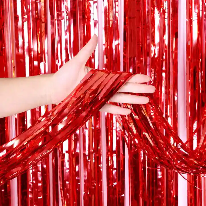 Cortina Larga Rojo Metalizado Para Cumpleaños