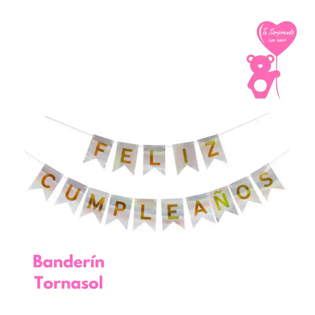 Banderin Tornasol Plateado Feliz Cumpleaños