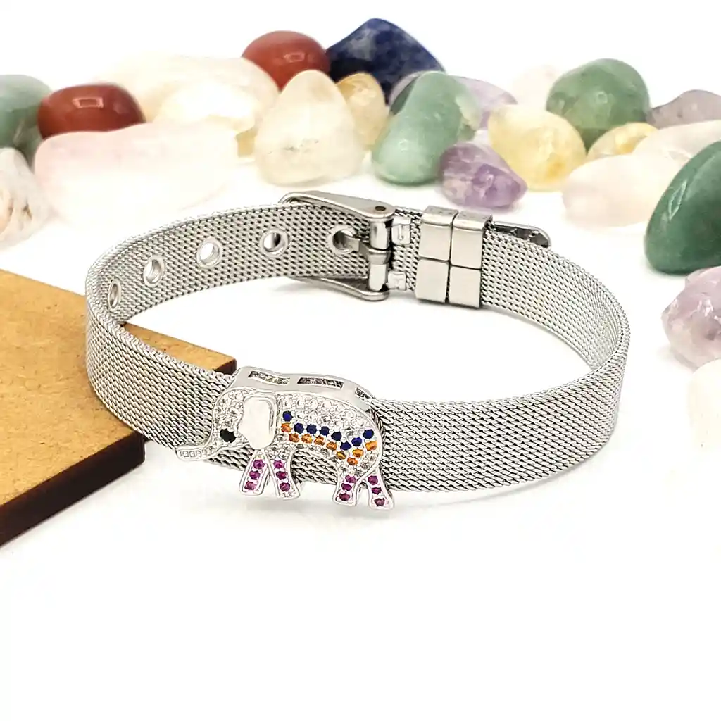 Pulsera Elefante Acero Cristales