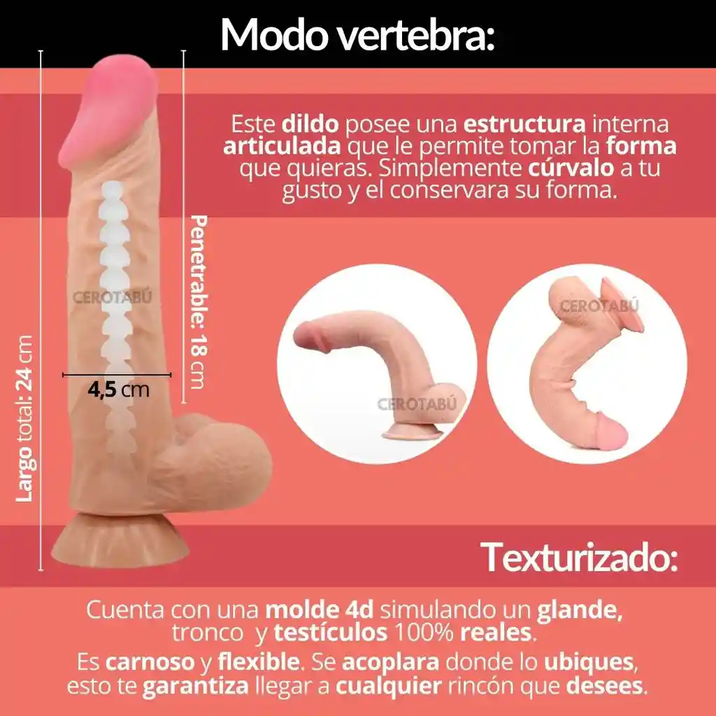 Dildo Vibrador Realista +grande +grueso 24cm Ultrasuve Vertebra