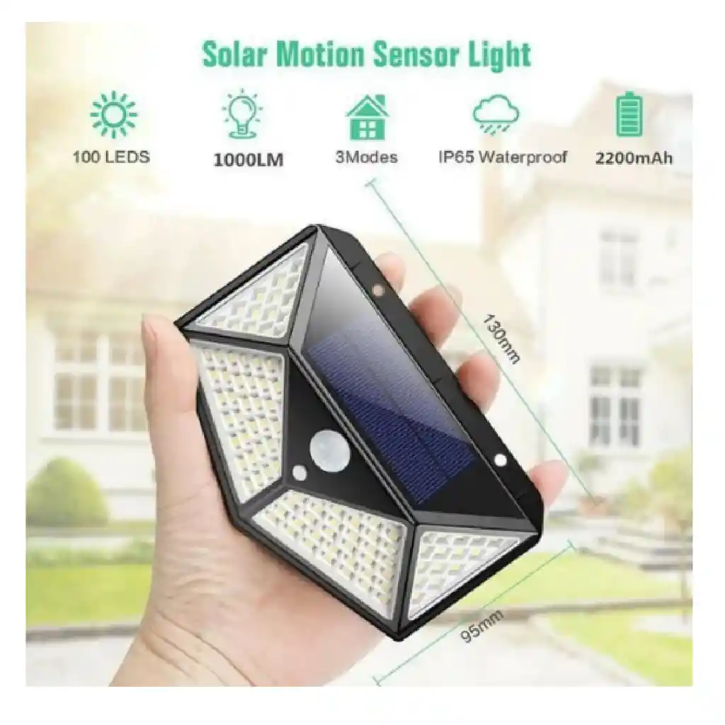 Lámpara Solar 100 Luces Led Exteriores Con Sensor Movimiento