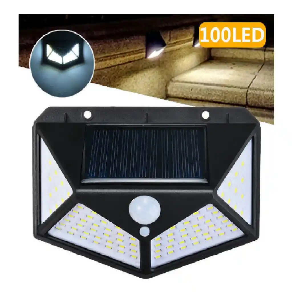 Lámpara Solar 100 Luces Led Exteriores Con Sensor Movimiento