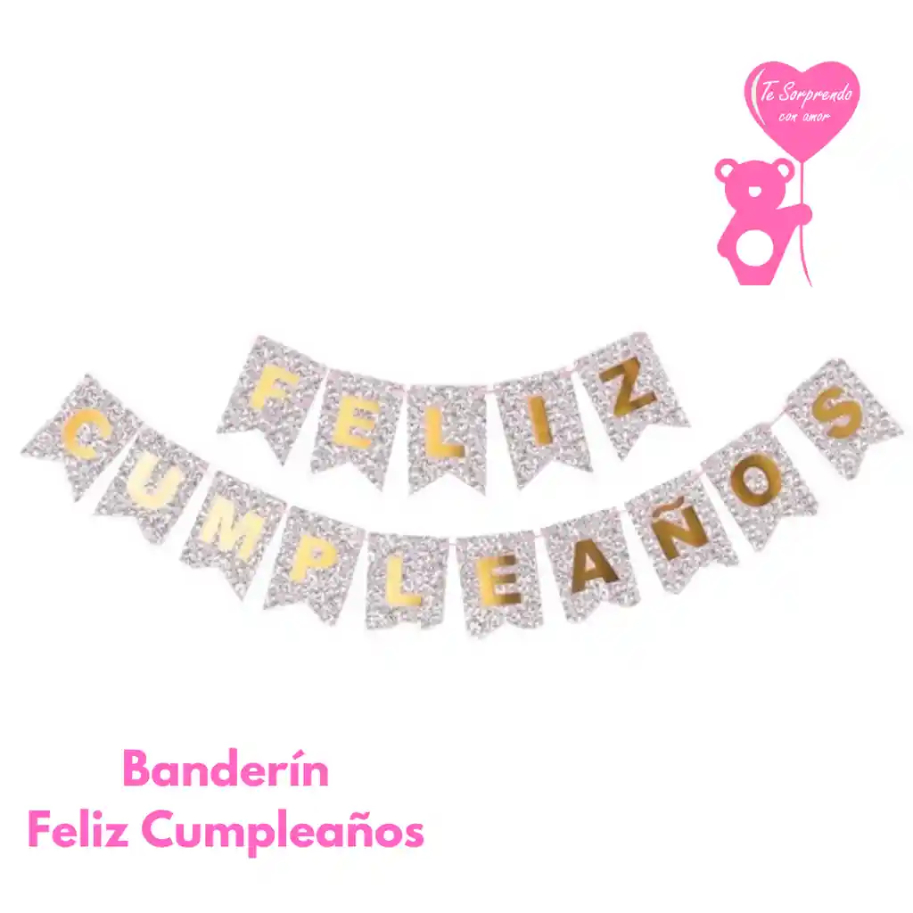 Banderin Holografico Plateado Feliz Cumpleaños