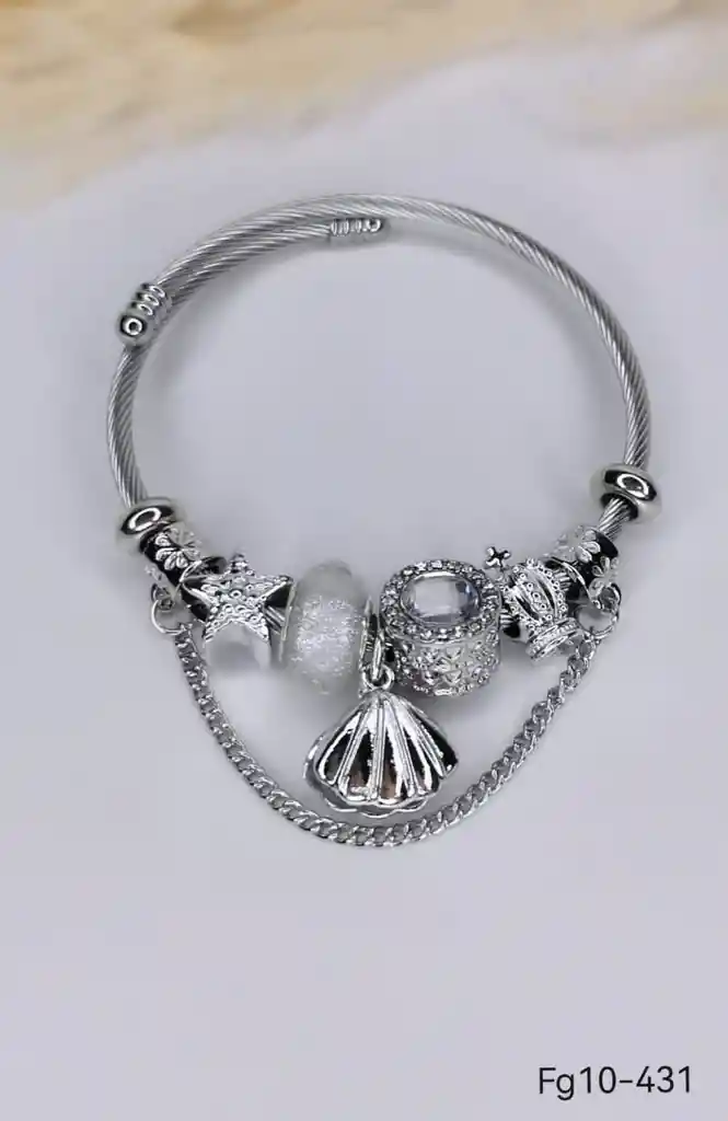 Pulsera Tipo Pandora Concha Plateada