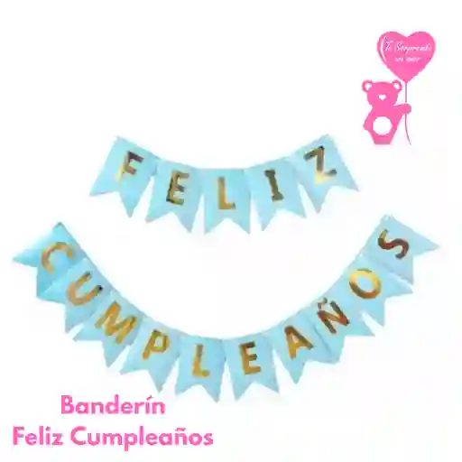 Banderin Azul Claro Feliz Cumpleaños