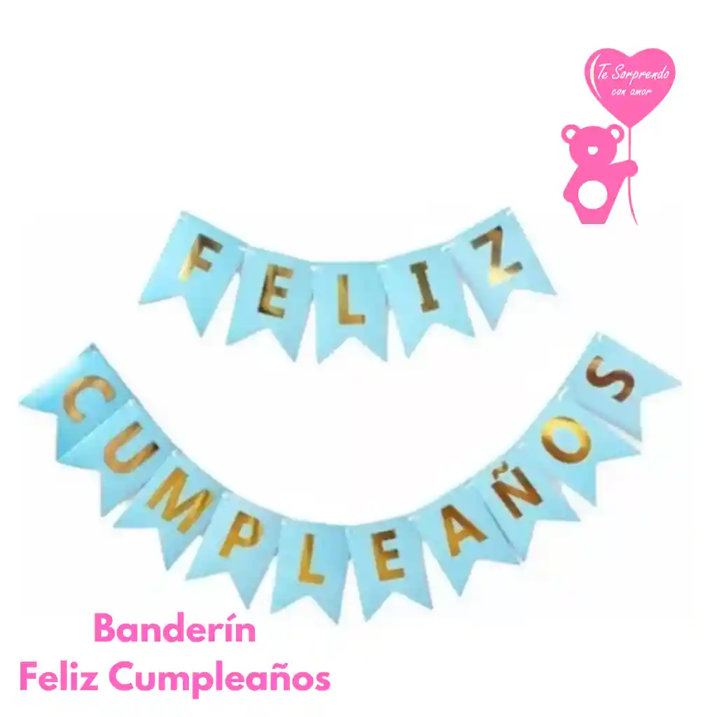 Banderin Azul Claro Feliz Cumpleaños