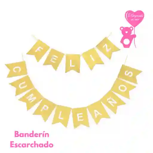 Banderin Escarchado Dorado Feliz Cumpleaños