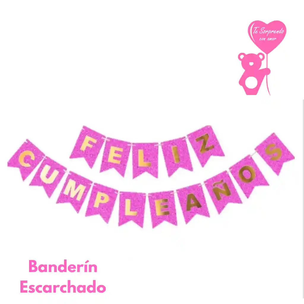 Banderin Escarcha Fucsia Feliz Cumpleaños