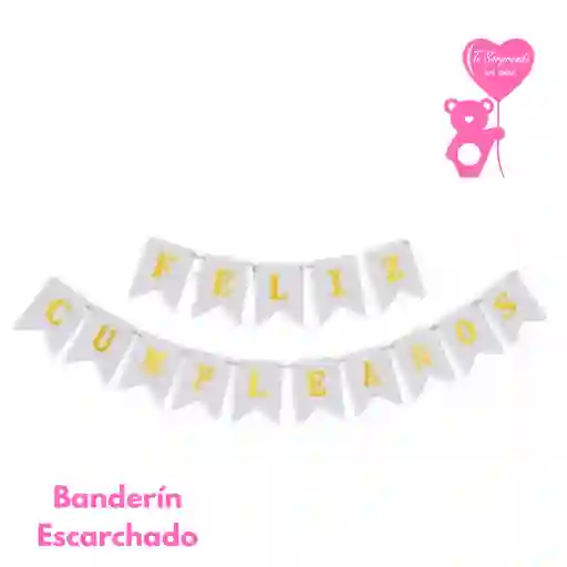 Banderin Plateado Escarcha Feliz Cumpleaños