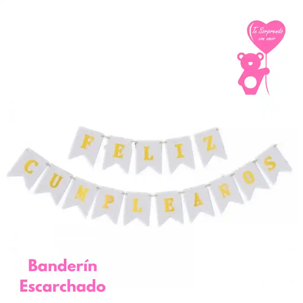 Banderin Plateado Escarcha Feliz Cumpleaños
