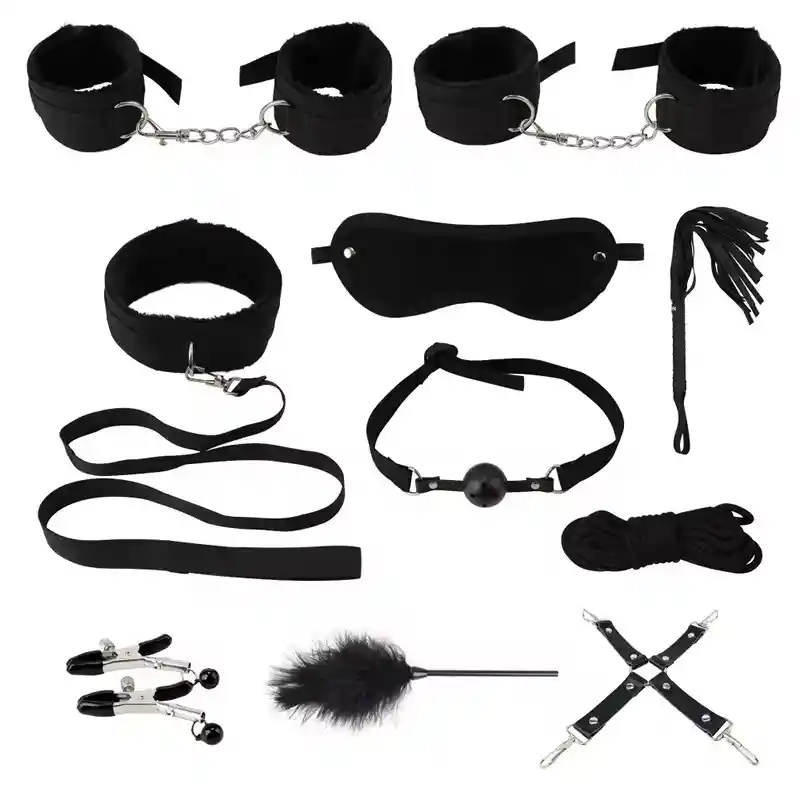 Kit Amarre X 10, Kit Bondage Sintetico. Color: Negro, Arnes