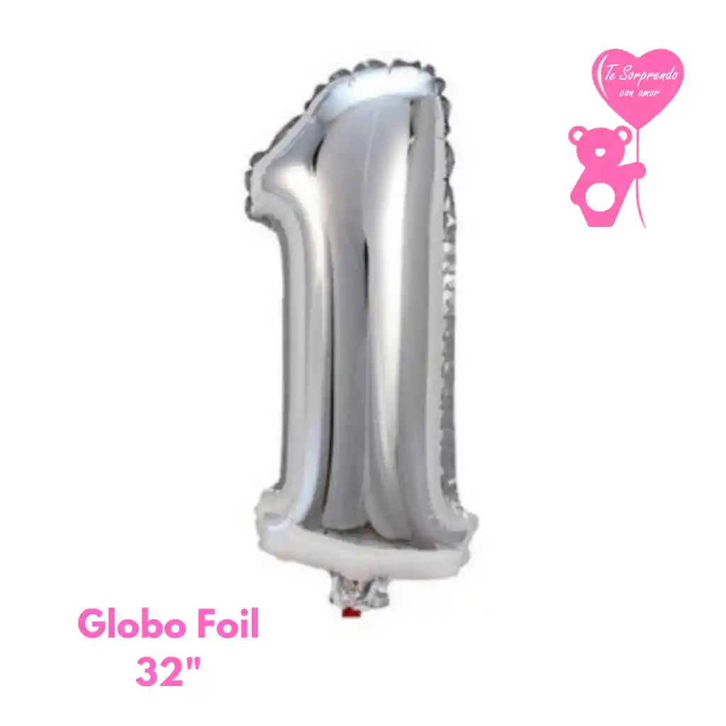 Globo Foil Numero 1 32" Plateado Metalizado