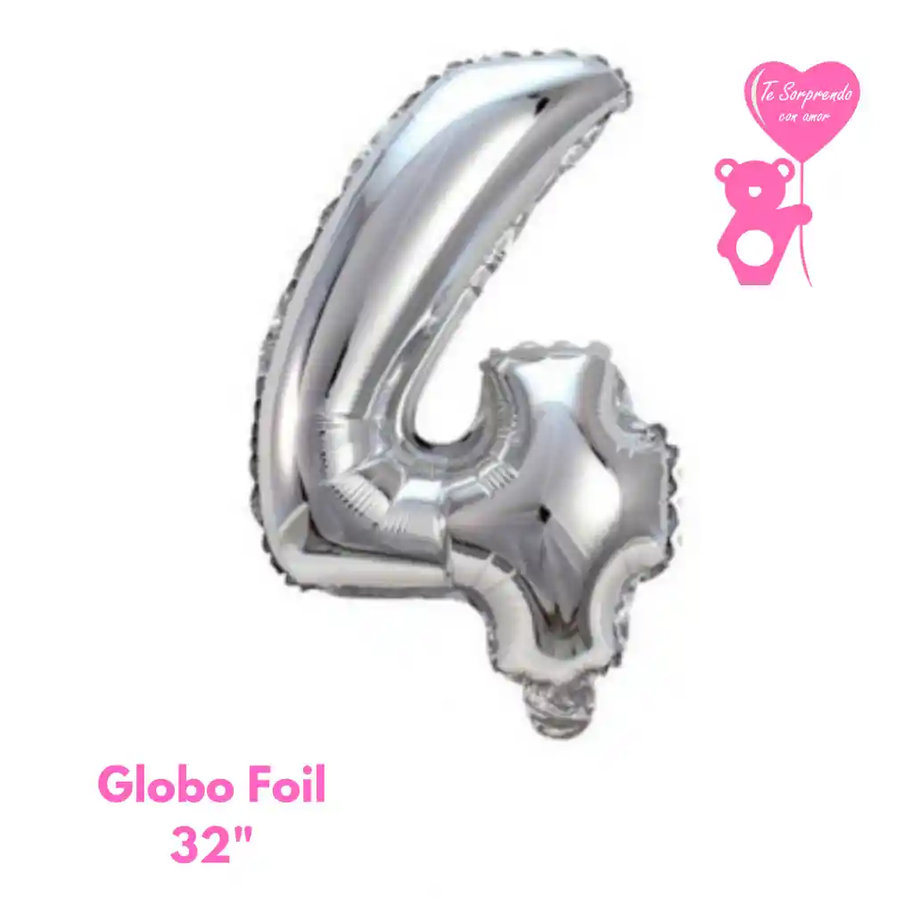 Globo Foil Numero 4 32" Plateado Metalizado