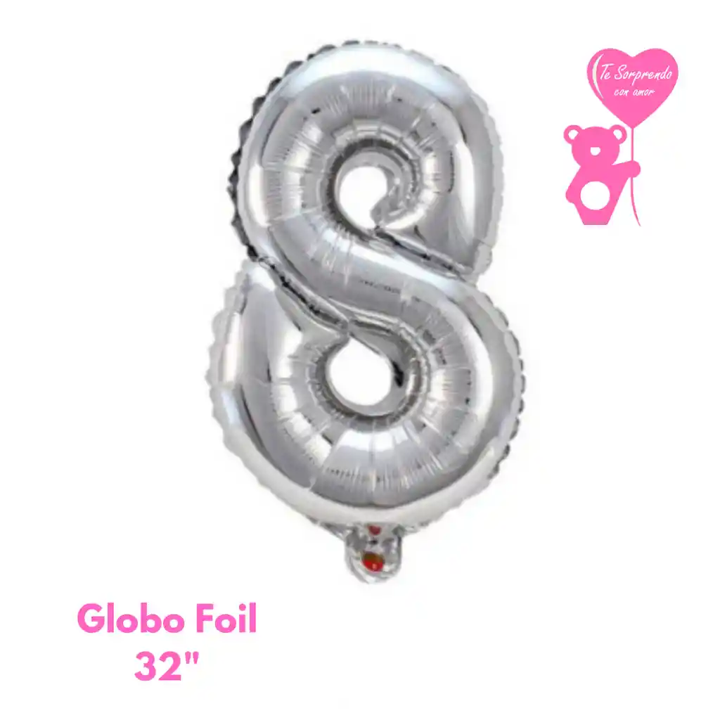 Globo Foil Numero 8 32" Plateado Metalizado