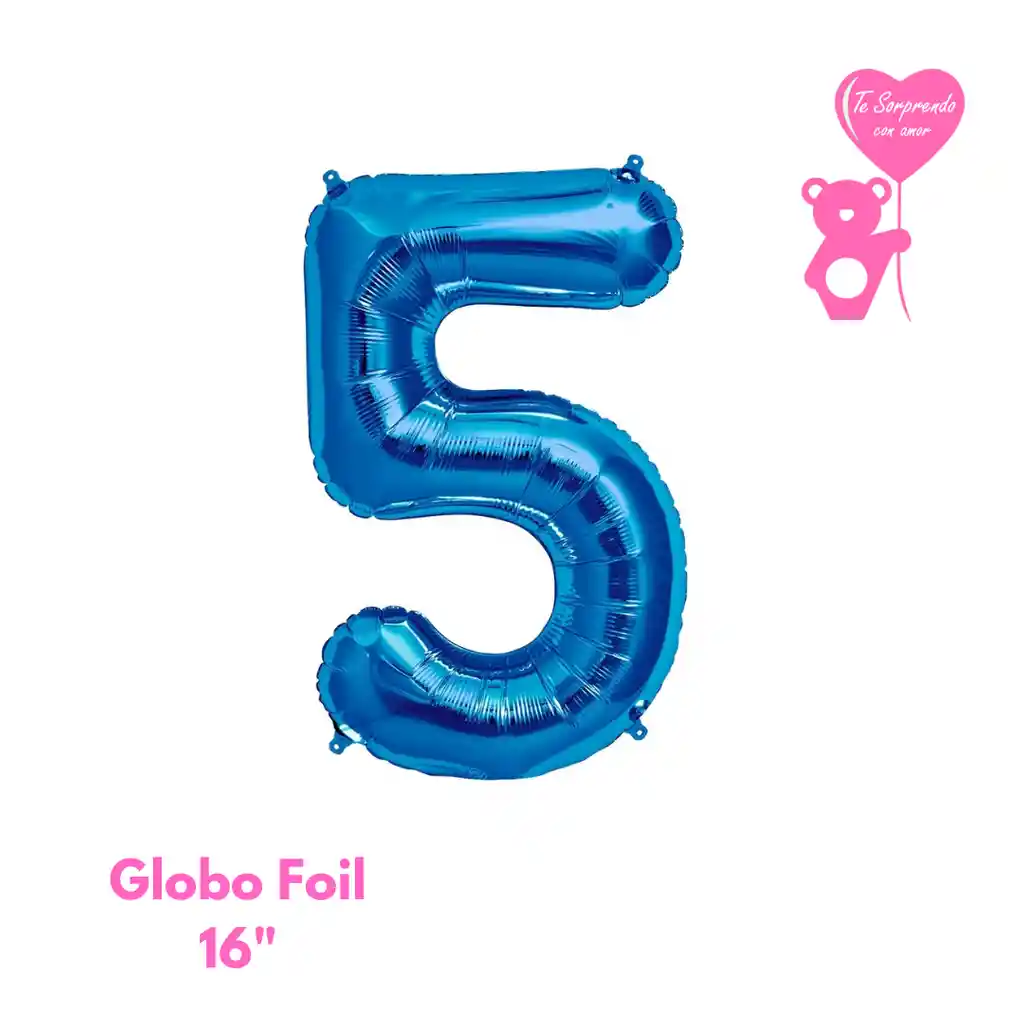 Globo Foil Numero 5 Azul 16"-18" Metalizado