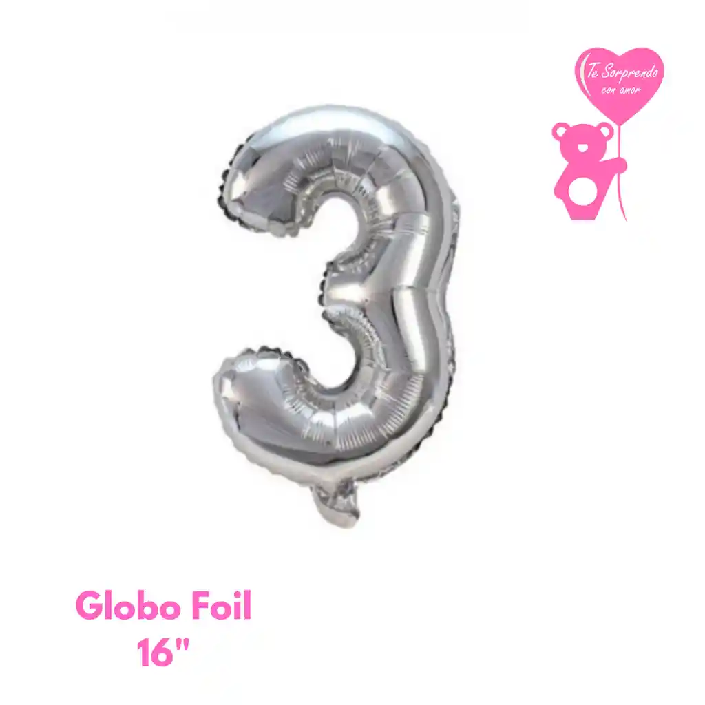 Globo Foil Numero 3 Plateado 16"-18" Metalizado