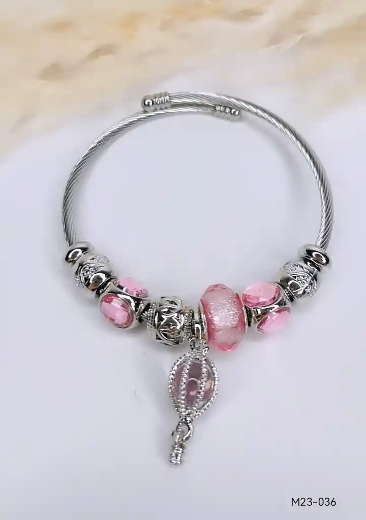 Pulsera Tipo Pandora Talisman Rosado