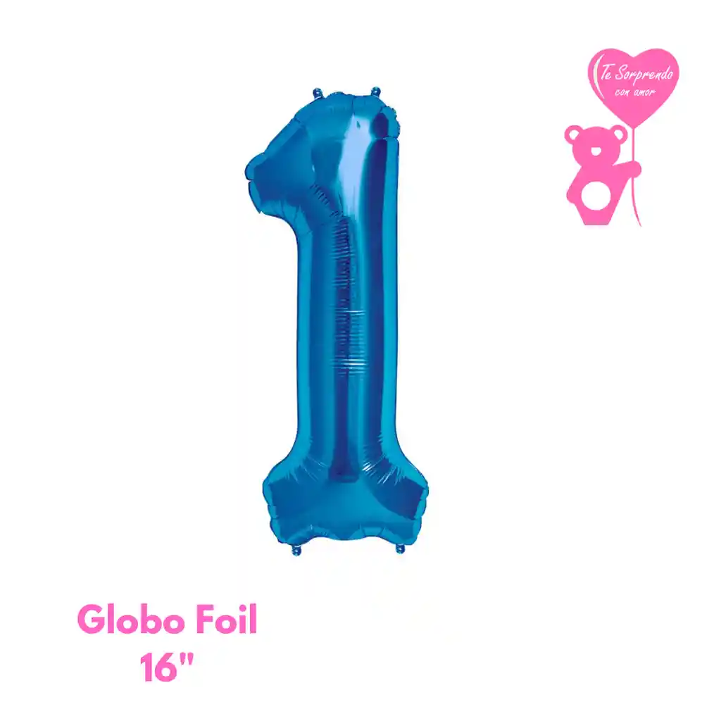 Globo Foil Numero 1 Azul 16"-18" Metalizado