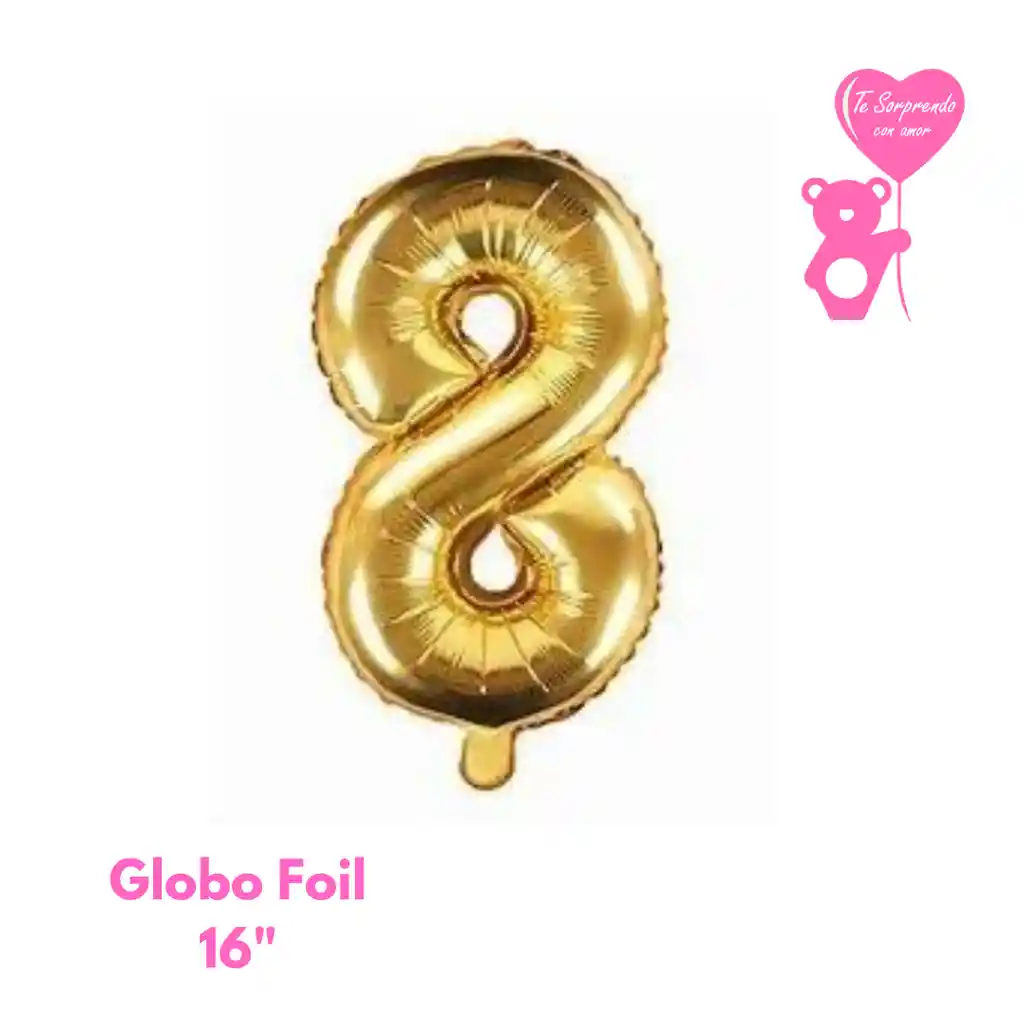 Globo Foil Numero 8 Dorado 16" - 18"metalizado