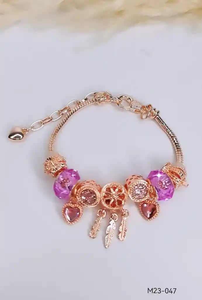 Pulsera Tipo Pandora Atrapasueños Rosado