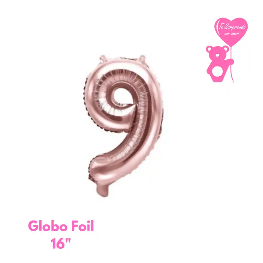 Globo Foil Numero 9 Oro Rosa 16" -18" Metalizado