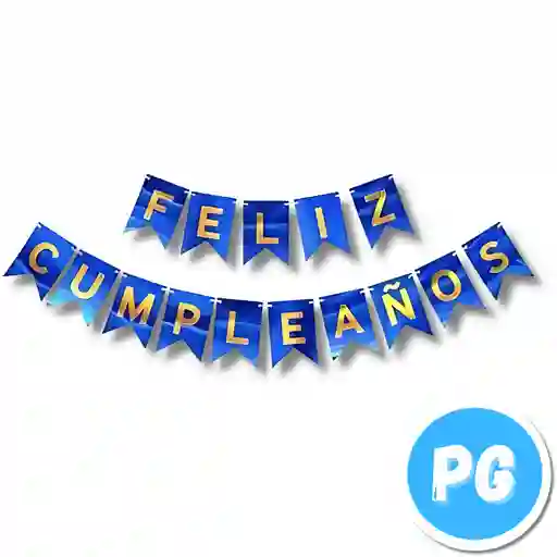 Aviso De Feliz Cumpleaños Azul Con Letras Doradas - 11x181 Centimetros - Decoracion